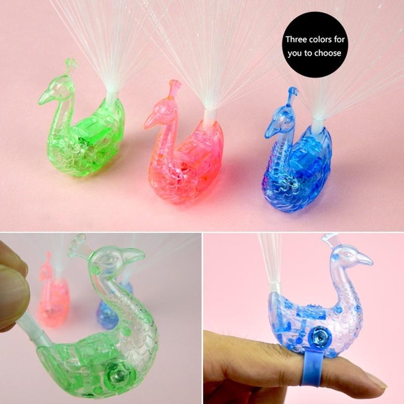 1pc Peacock Finger Light Colorful LED Light-up Rings Party Gadgets Kids Toy for Party