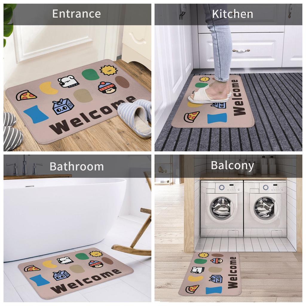 Ins Style Cartoon Animals Welcome Front Door Mat Anti-Slip Indoor Waterproof Doormat Garden Garage Entrance Rug Carpet