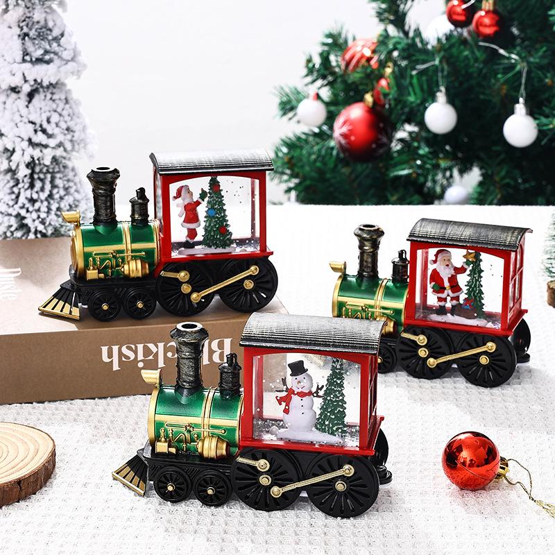 Santa Claus Snowman Christmas Gift Crystal Sequins Christmas Eve Music Box Train Crystal Ball Ornaments Desktop Decoration