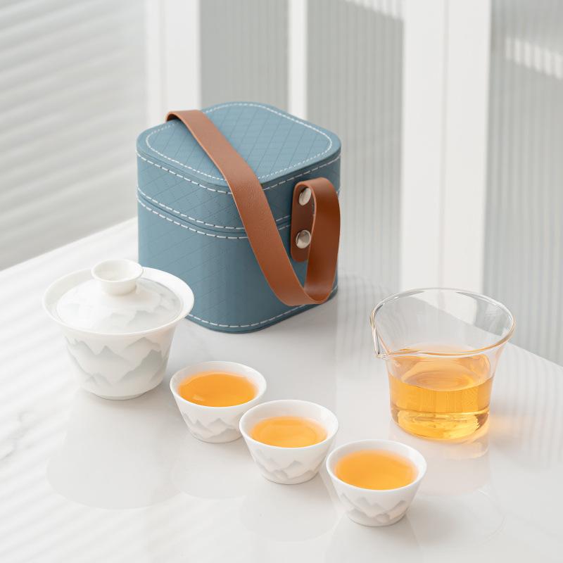 Ink Cover Bowl Travel Tea Set Portable Kung Fu Tea Set Outdoor Tea Pot Camping Kuaike Company Gifts