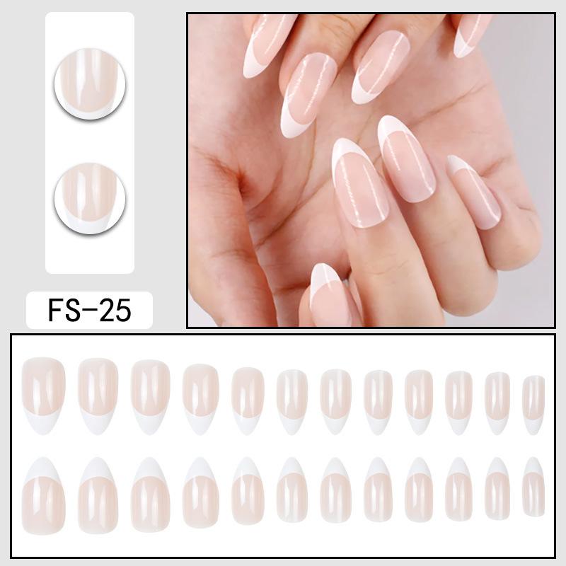 24 Pcs Nude Acrylic Press On Nail Art Short Medium Cheap Artificial Nails Simple White Black French Tips Fake Nails Set For Glue