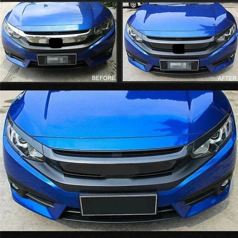 8 Pcs/Set Car Front Bumper Grilles Decal Stickers For Honda Civic 10th 2016-2018 Carbon Fiber Texture Decoration Sticker Trim