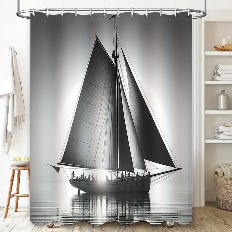 Vintage Sailboat Shower Curtain Waterproof Decorative Home Bathing Room Decoration With Hooks Included
