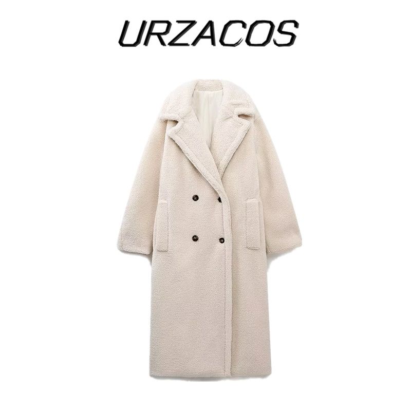 Western Style Winter Mid-Length Thickened Double Breasted Fleece Coat Outerwear Trench coat Women 1255766 712