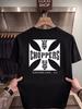 Camiseta Gráfica de Cruz de Motociclista Retrô Masculina Feminina Algodão Preto Oversized Manga Curta Streetwear Casual Estilo Motociclista Camisetas