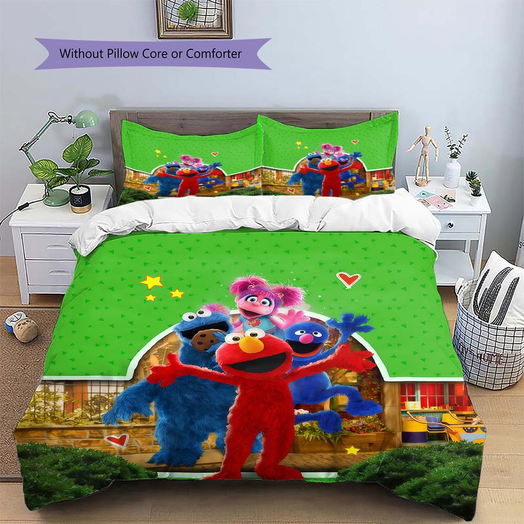 Sesame Street2 Pattern Bedding Quilt Set Home Decoration Gift (1 * duvet cover + 2 * pillowcase without core)