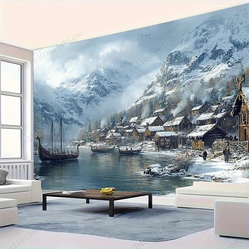 

Winter Wonderland Village Scene Home Decor Wall Mural - Transform Your Space with a Magical Scenic Wallpaper 29x37in
