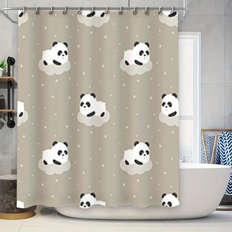 

Panda Cloud Print Shower Curtain Fabric Custom Made For Home Bathroom Decor Gray W60H190(CM)-1 Pcs