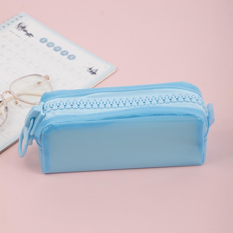 PVC Large Zipper Pencil Case Fluorescent Transparent Color Square Large Capacity Student Stationery School Supplies Storage Bag