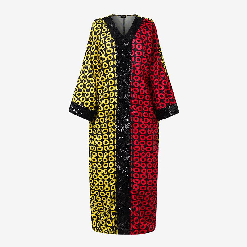 Oversized Women V Neck Batwing Sleeve Floral Print Casual Baggy Maxi Bohemia Dress