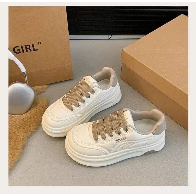 

Модная спортивная повседневная обувь на платформе для женщин, весна 2025, новые универсальные туфли из кожи белого цвета с круглым носком, увеличивающие высоту женской обуви для сноуборда 35 хаки