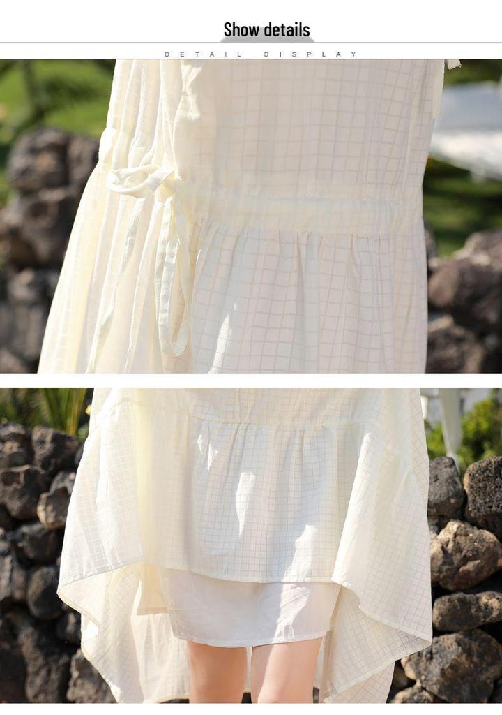 Chiffon Karomuster Kurzarmkleid für junge Mütter und ältere Frauen