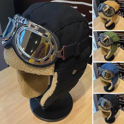 Unisex Winter Hat with Goggles Thickened Velvet Lined Ear Protection Fuzzy Windoroof Buckle Fasten Heat Retention Outdoor Skiing Skating Lei Feng Hat