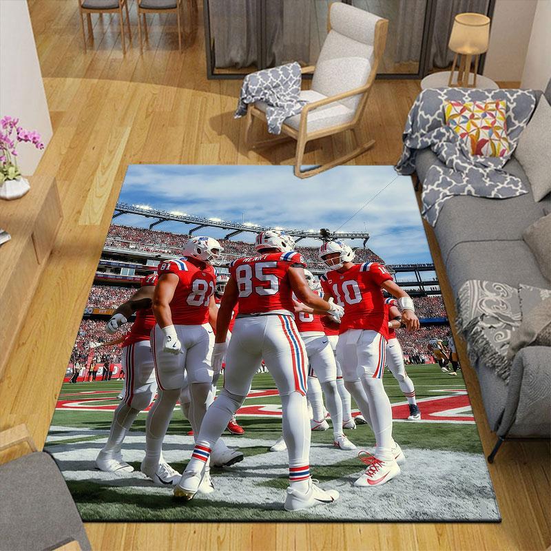 Patriots Players Flannel Printed Carpet, Home Sofa Decoration for Living Room & Bedroom, Non‑Slip Play Flannel Floor Mat for Game Room