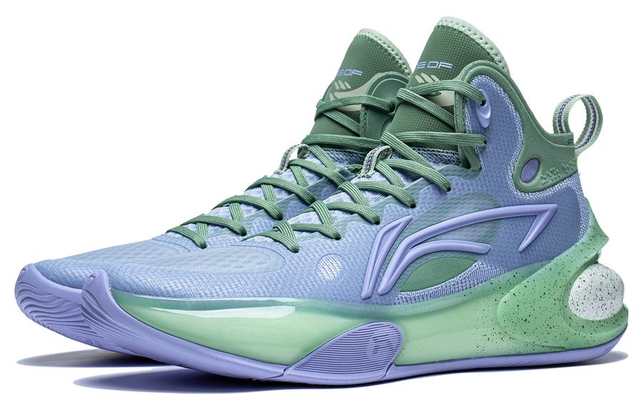 Li Ning YuShuai 17 Textile, Artificial Leather Abrasion Resistant Mid top Basketball Shoes Men's Purple Cyan ABAT043-8