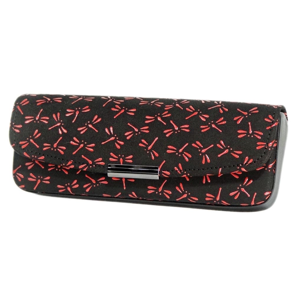 

Inden H Glasses Hard Black Deer Leather with Red Dragonfly Pattern [Inden-ya] Case, Type, 4206, Lacquer,
