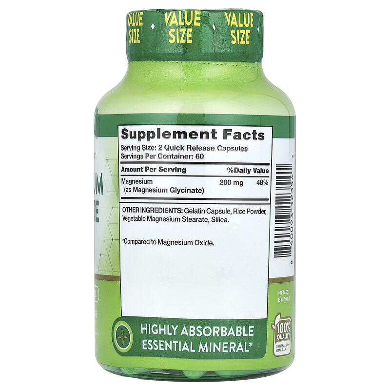 Magnesium Glycinate, Chelated, 120 Quick Release Capsules (100 mg per Capsule)