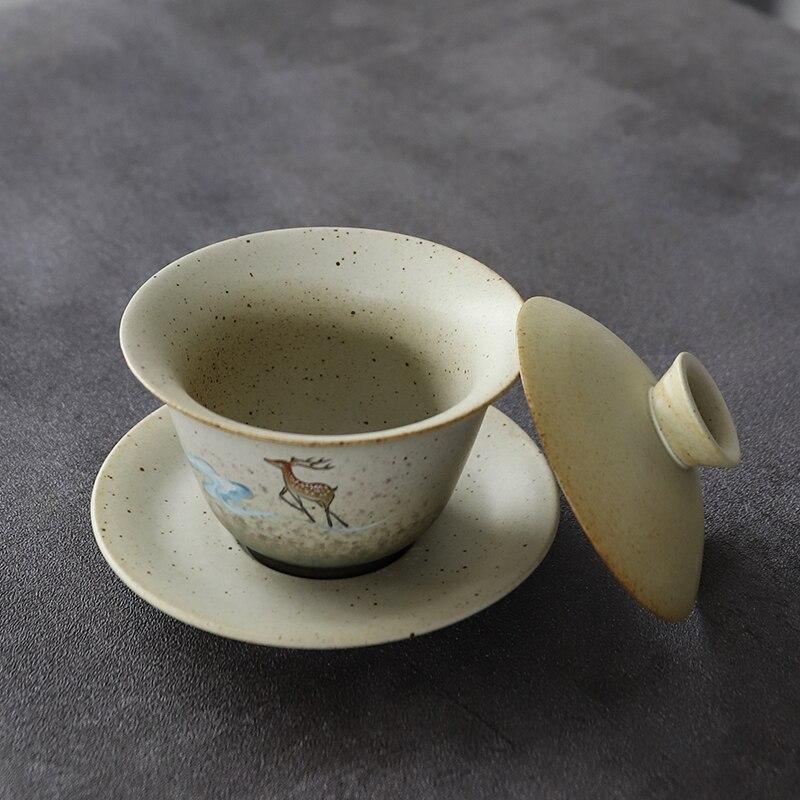 150ml Ceramic Lid Bowl Vintage Tea Bowl Three Talents Bowl