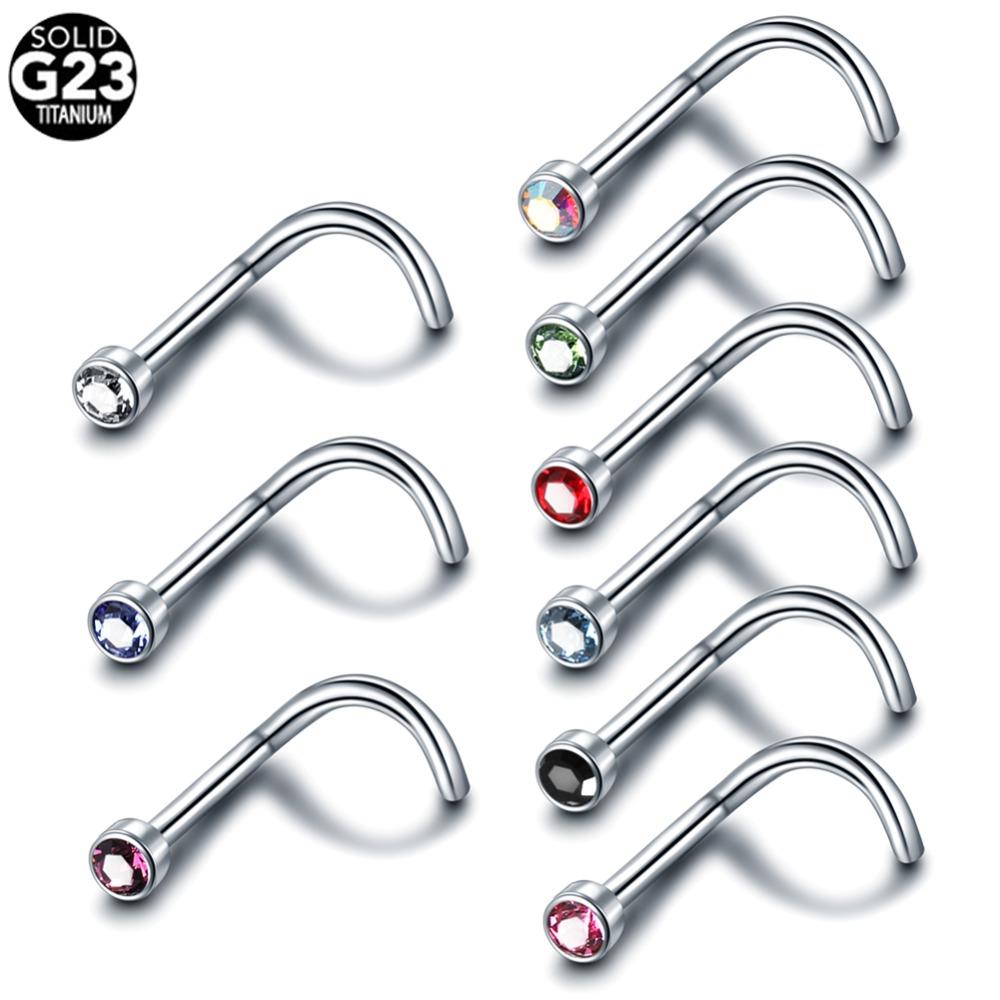 1 Stück G23 Titan Kristall Nasenschraube Stecker Ring Zirkon Ohr Helix Piercing Mischfarbe Nasenring Krappen CZ Nasenschmuck