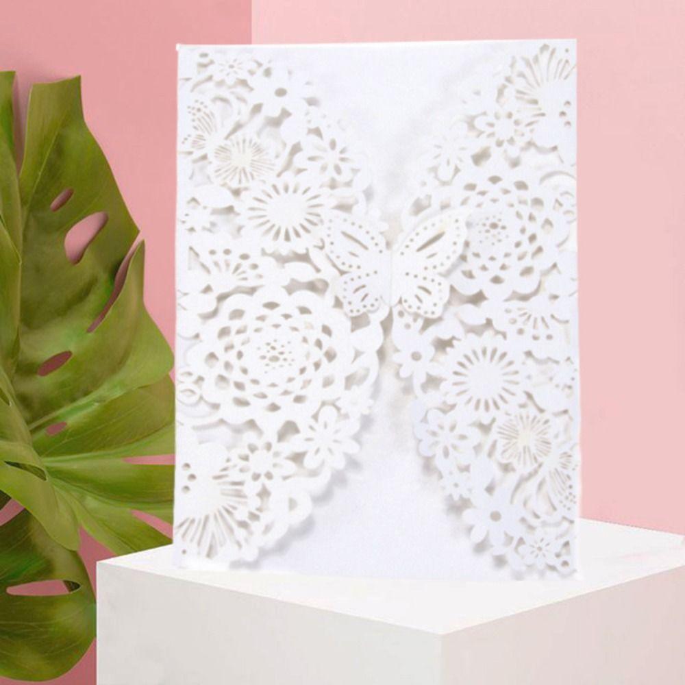 50pcs Flower 3D Invitation Card Hollow Out Butterfly Greeting Card  Festival Celebration