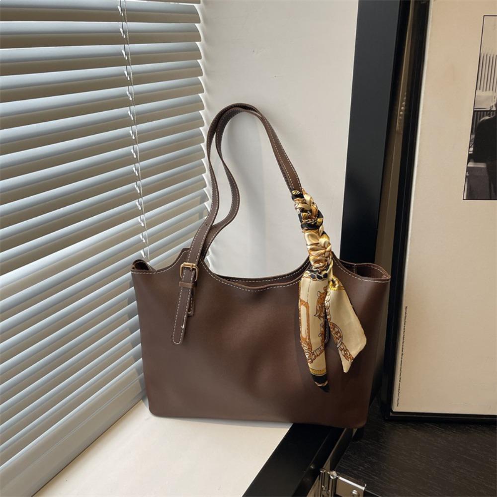 Fashion PU Leather Single Shoulder Bag Casual Large Capacity Tote Bag Elegant Luxury Design Silk Scarf Bag For Women Ladies'