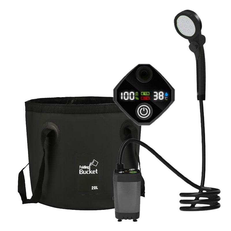Portable Camping Shower with Rechargeable Pump - 6000mAh Outdoor Shower Kit W/ 20L Foldable Bag for Travel, Garden & Car Wash