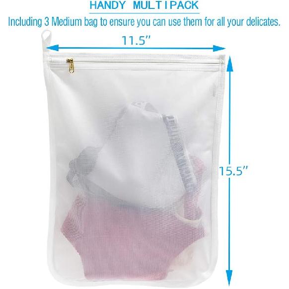 TENRAI 3 Pack (3 Medium) Delicates Laundry Bags, Bra Fine Mesh Wash Bag, Use YKK Zipper, Have Hanger Loops, Zippered, Protect Best Clothes in The