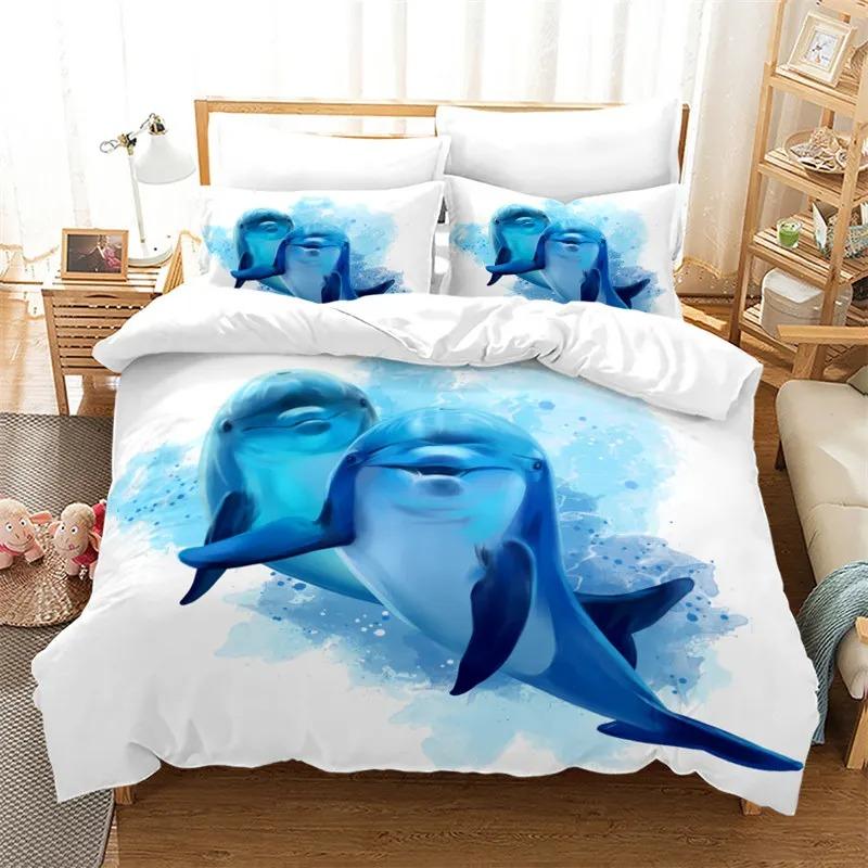 Dolphin Ocean Dyresengesett Gutter Jenter Twin Queen Size Dynetrekk Putetrekk Seng Barn Voksen Hjem Tekstilekstil