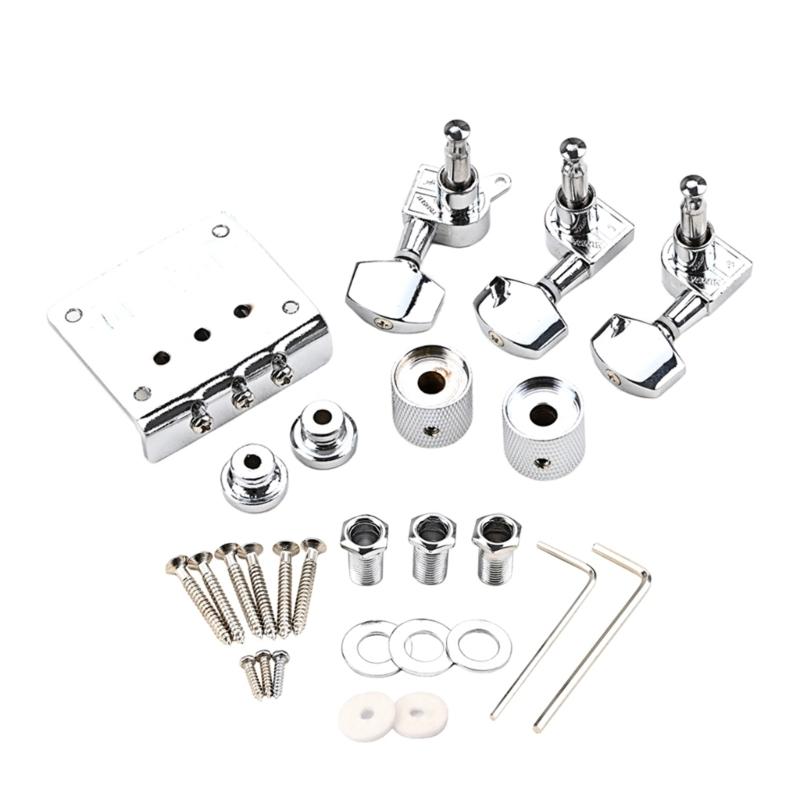 Practical 3 Strings Guitar Bridge Set Guitar Saddle Bridge with Screw Control Knob Wrench Guitar Replacement Accessories