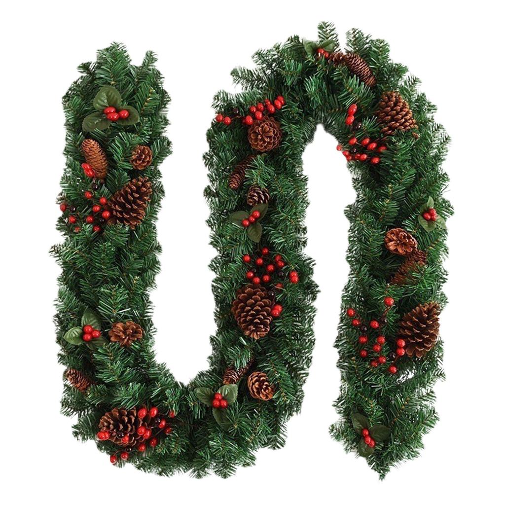 Wreath 106.3 Inch Christmas Wreath, Green Artificial Wreath With Cones And Red Berries, Artificial Decoration For Indoor And Outdoor, Garden
