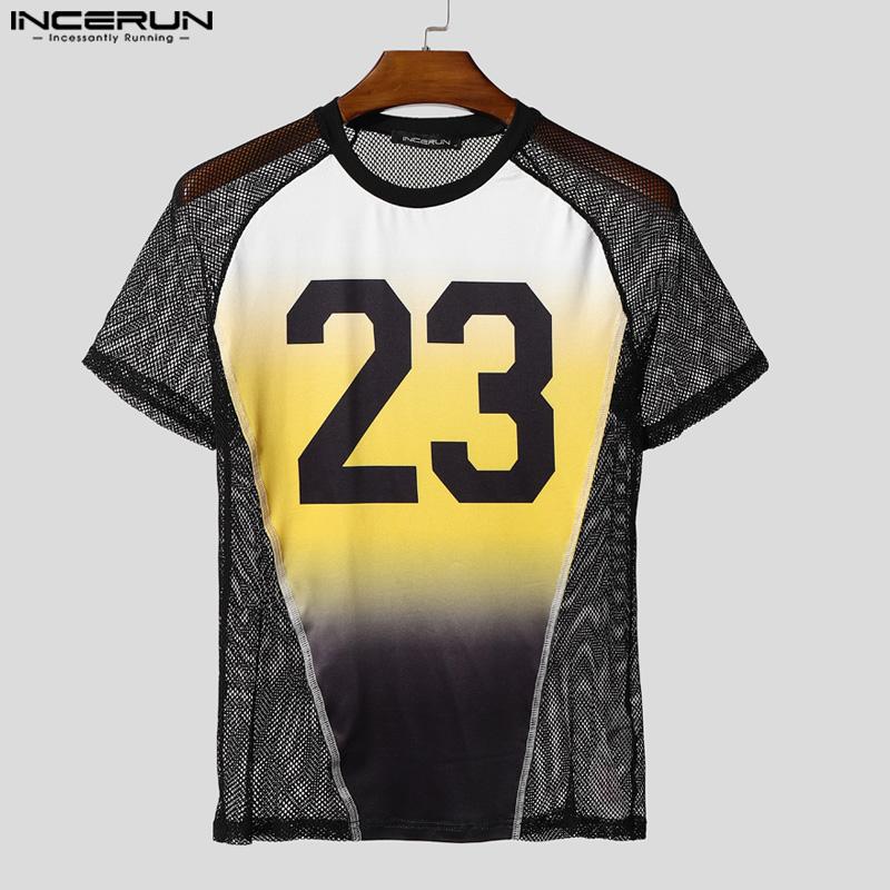 INCERUN Men Underwear Sets Mesh Sheer Print Patchwork Tops Shorts Outfit Home Wear