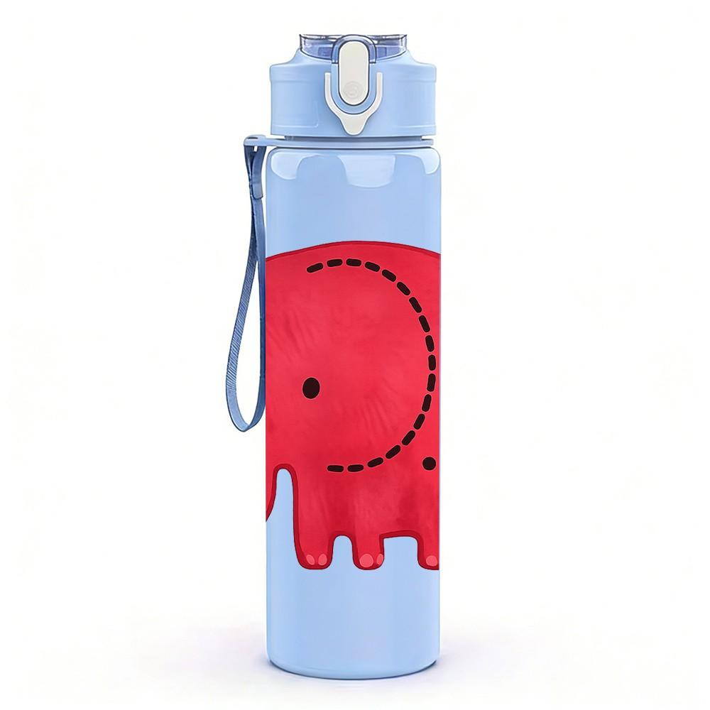 1PC Cute Red Elephant Cartoon Print 750ml Color Plastic Sports Water Bottle Leakproof Flip Straw Lid Suitable for Sports Office Home Use