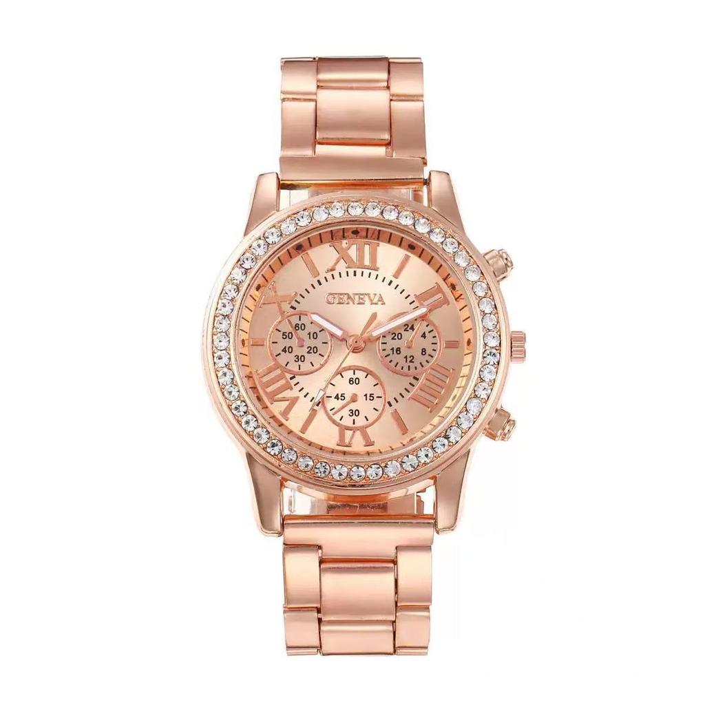 Light Luxury Niche Roman Steel Belt Full Diamond Set Bracelet Necklace Love Jewelry Set Quartz Watch