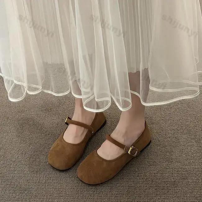 Spring Women Ballet Flats Summer Shallow Mouth Loafers Shoe Ladies Round Toe Buckle Dress Shoes Zapatos De Mujer