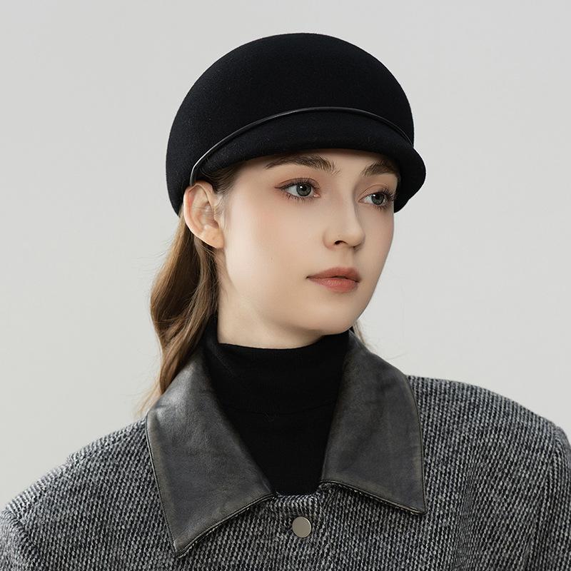 Wool cap women's autumn and winter retro woolen felt hat fashionable foreign style versatile equestrian hat simple hat