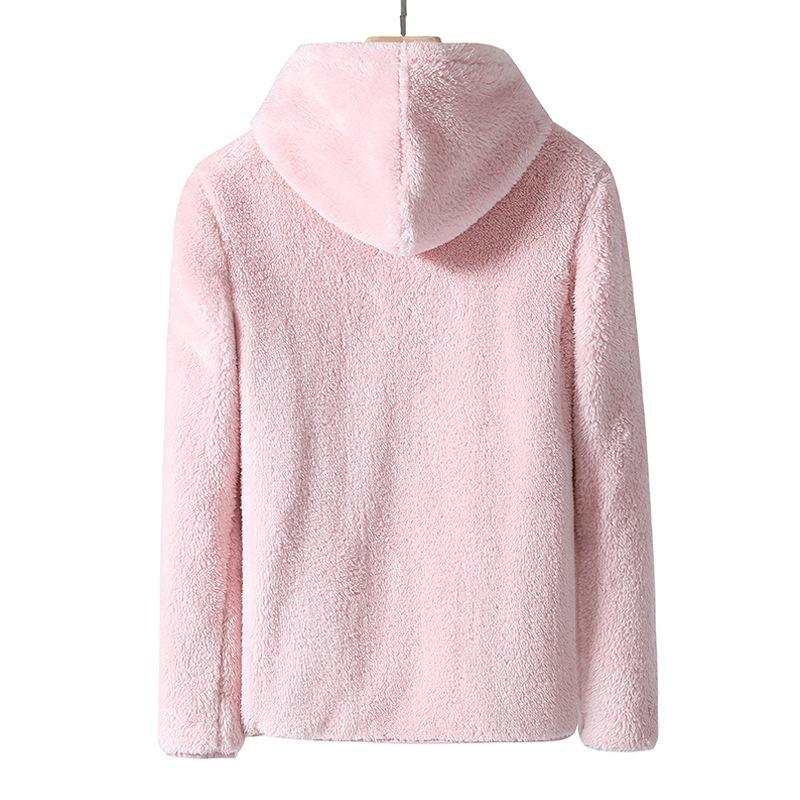 Pocket Fleece Thickened Double-sided Fleece Jacket Women's New Loose Fleece Jacket Cardigan Hooded Thermal Sweater