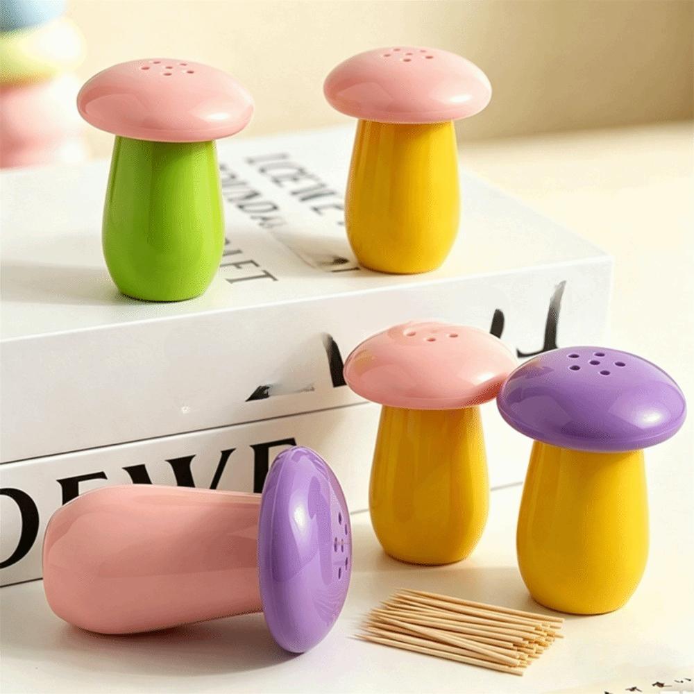 Funny Cartoon Dopamine Mushroom Toothpick Box Color-blocked Drop-proof Toothpick Tube Plastic Sealed Desktop Ornament Restaurant
