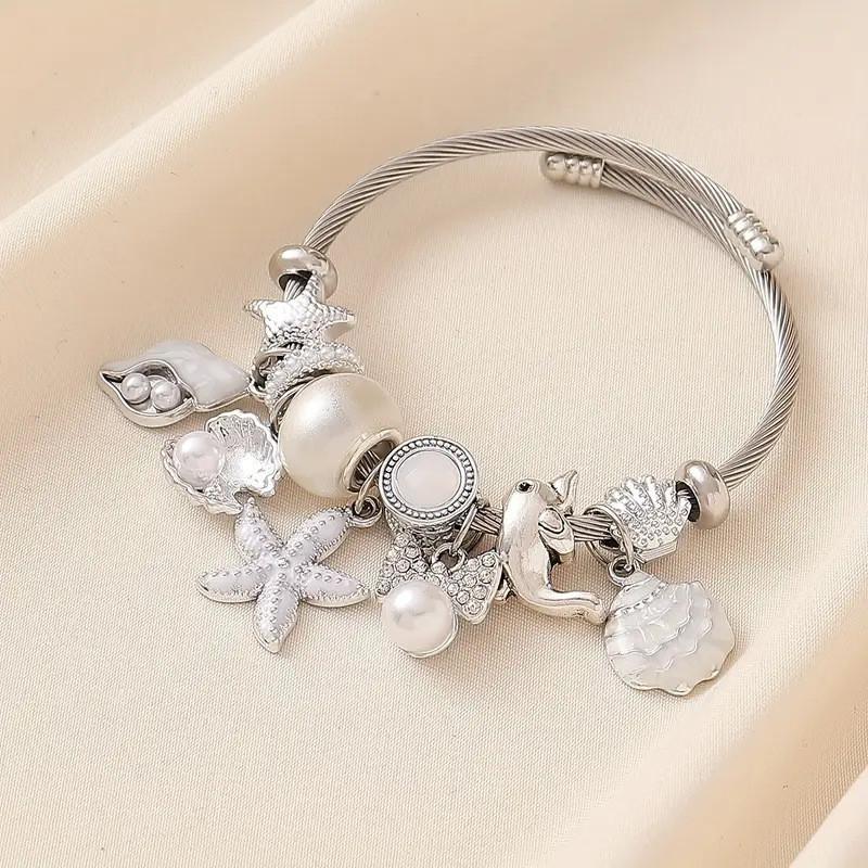 Ozean Seestern Perlenarmband Mit Muschel Delfin Herzförmigem Schmuck Für Frauen