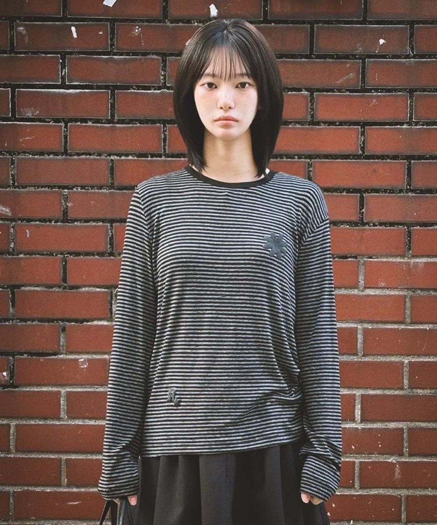 Damiswi Teen Stripe Symbol Logo Long Sleeve_Black
