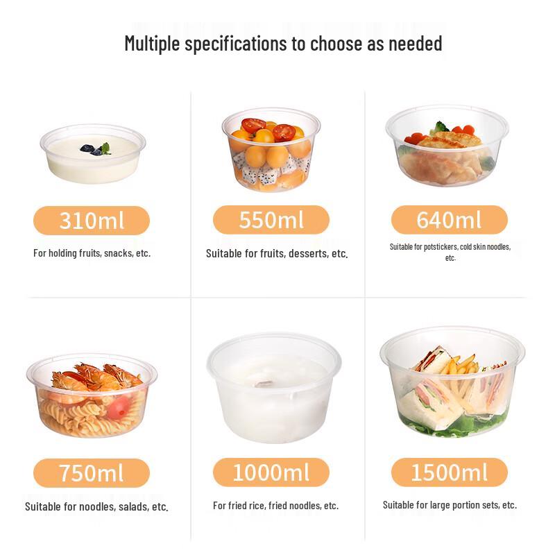 Meiliya 750ml Round Disposable Plastic Food Containers (20 Sets)