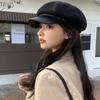 Korean Style Pu Leather Beret British Style Painter Hat Fashion Wool Octagonal Hat  Girl