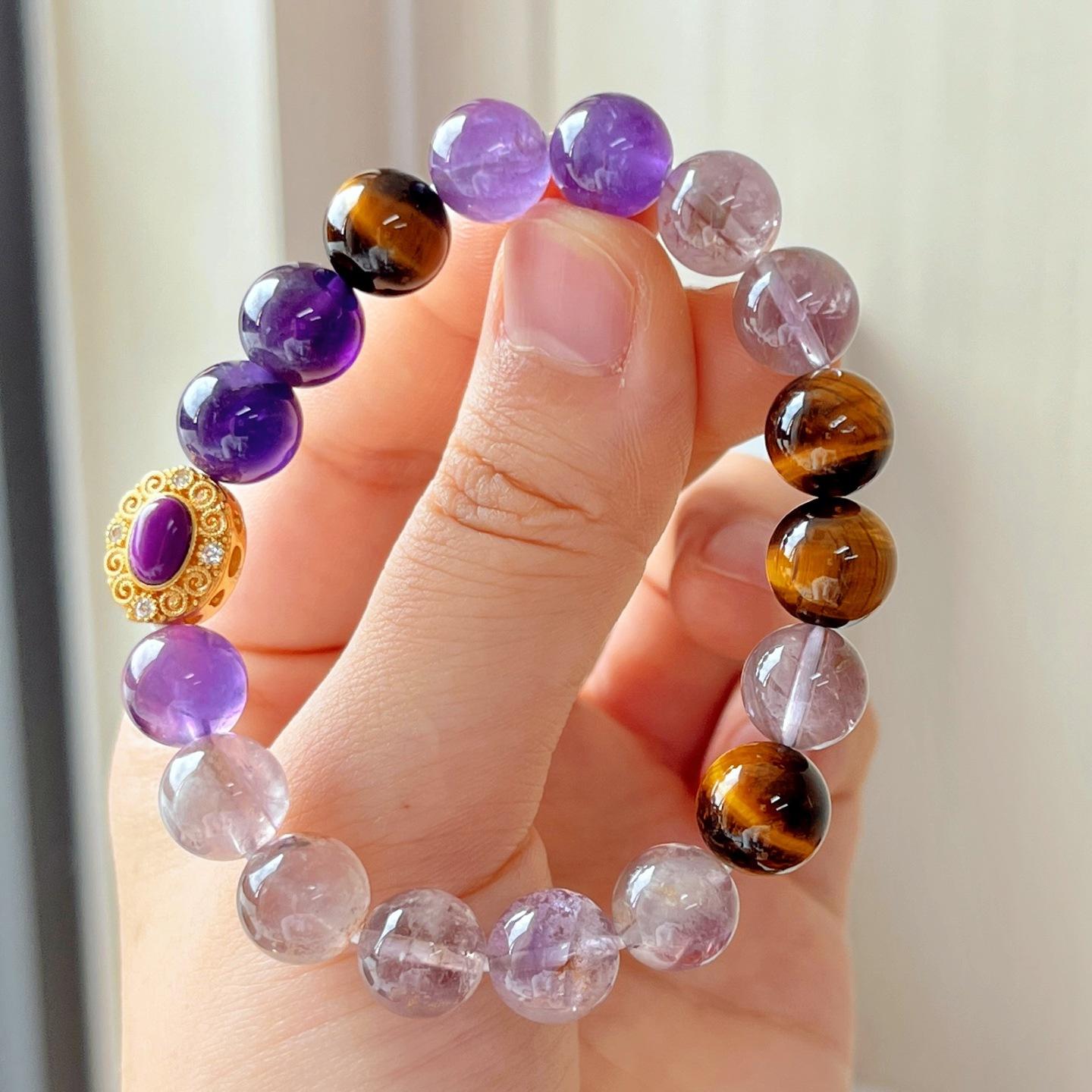 Natural Amethyst Tiger S Eye Stone Purple Ghost Bracelet Bracelet.
