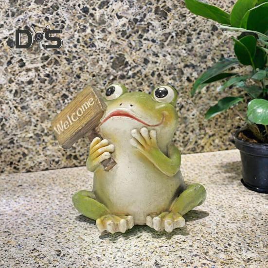Cartoon Nebel Figurine Harz Willkommen Libelle Frosch Statue Skulptur Home Office Desktop Indoor Outdoor Garten Dekoration Ornament