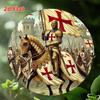 Arte de Pared Metálico de los Caballeros Templarios Señal de Hierro Medieval con Emblema de Cruz Roja Escena de Castillo Vintage Decoración Duradera para Interiores y Exteriores