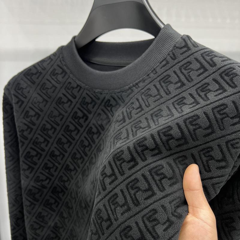 Men's Jacquard Design Round Neck Long Sleeve Warm Hooded Sweater