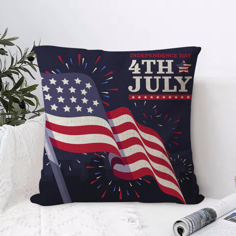 Independence Day Cushion Cover Breathable Linen Pillow Cover Skin-Friendly Home Decor Pillowcase With Hidden Zipper