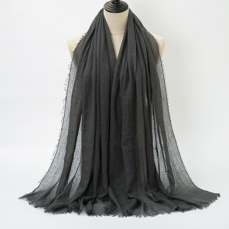 New Style Wrinkled Cotton Scarf with Fur Edge and Rayon, Large Solid Color Women's Headscarf BS414