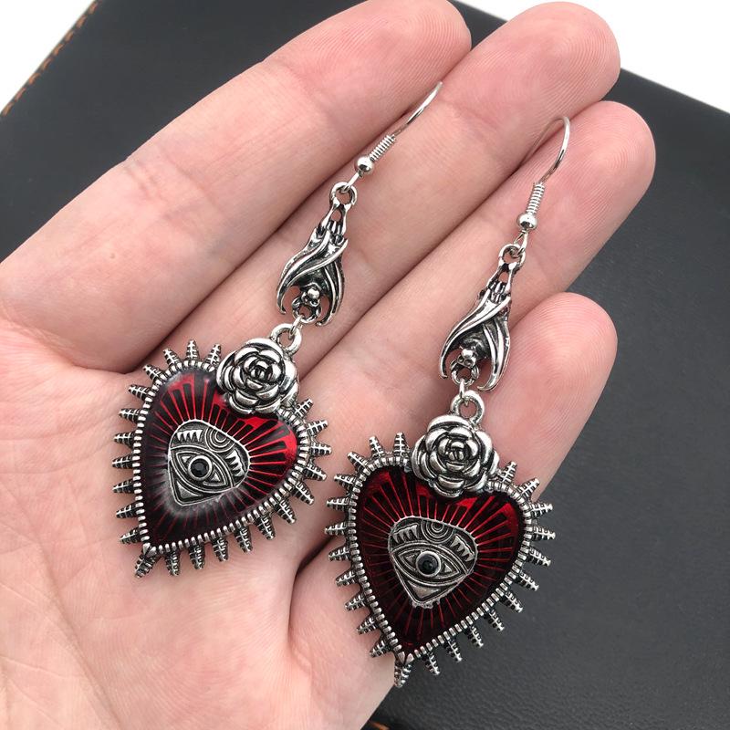 2022 Gothic Punk Rose & Bloody Eye Bat Earrings
