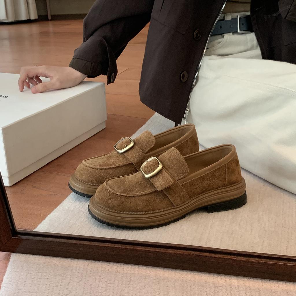 Rindslederversion~ Jialida Damenschuhe erhöhen die Höhe um 4 cm Metallschließe mit Plateau Slipper, Damen Faulenzer Pedal kleine Lederschuhe mit