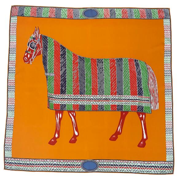 90CM Manual Hand Rolled Twill Silk Scarf Women Warhorse Design Square Scarves Echarpes Foulards Femme Wrap Bandana Hijab